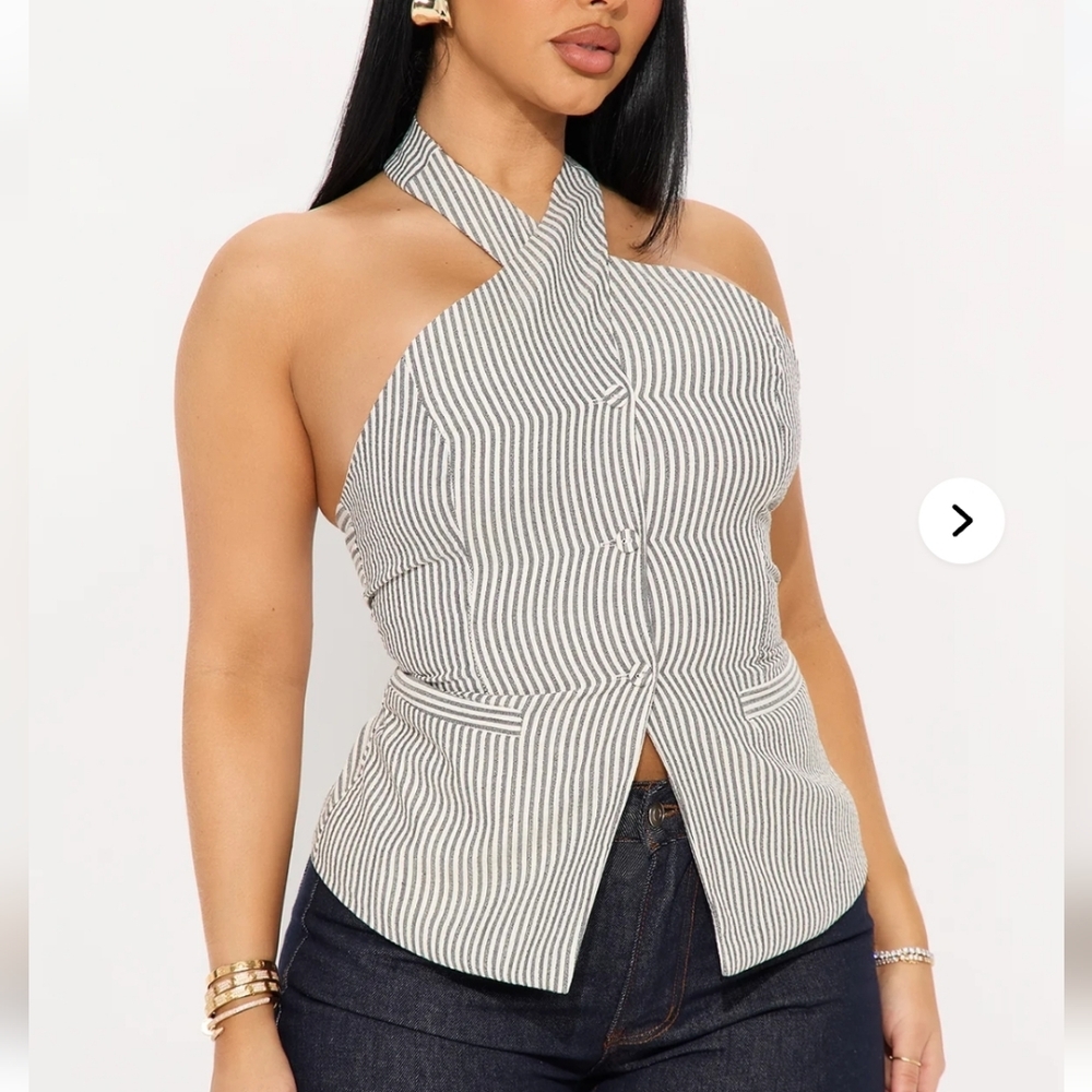 FN Classic Cutie Striped Linen Halter Neck Women's Top XL